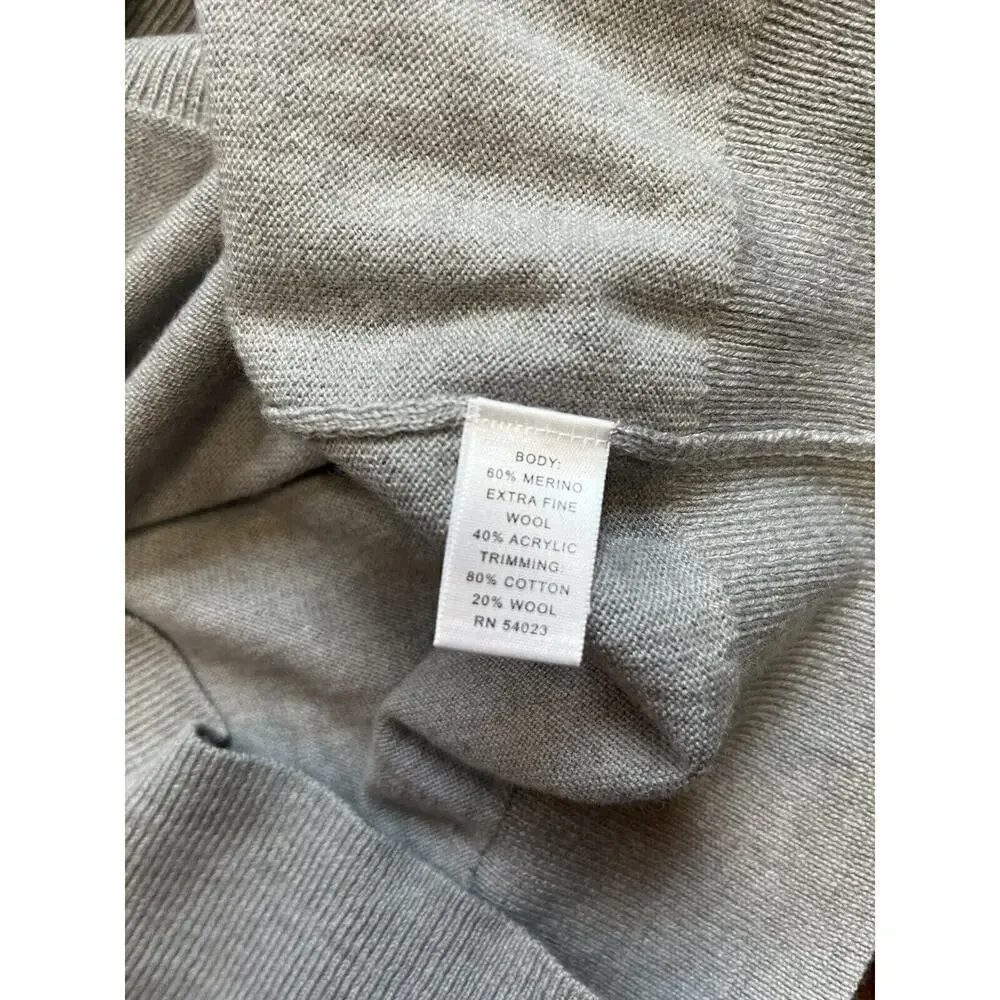 Banana Republic Extra Fine Merino Wool Blend 1/4 Snap Knit Gray Sweater Mens L